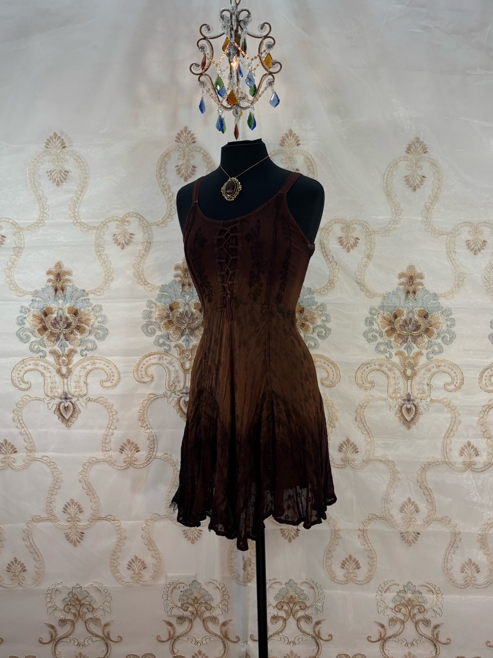 ✨Vintage Y2K Bohemian Brown Ombré Embroidered Corset Ruffle Dress✨
